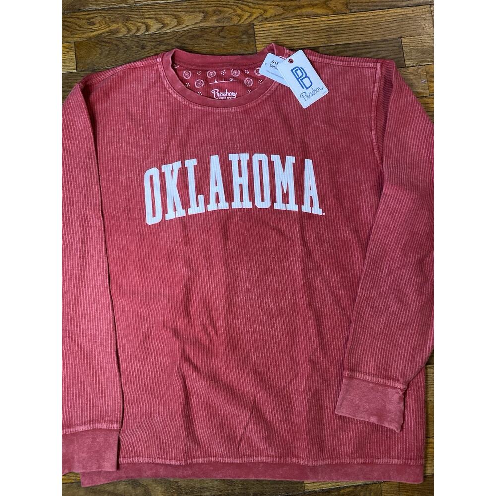 Oklahoma Sooners Pressbox Womens Large Corded Sweatshirt NWT Red